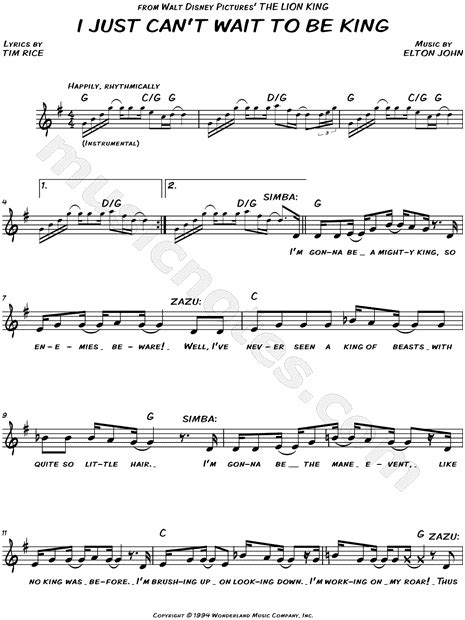 I just can't wait to be king. "I Just Can't Wait To Be King" from 'The Lion King' Sheet Music (Leadsheet) in G Major ...