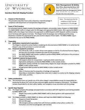 Fillable Online Uwyo Hazardous Materials Shipping Procedure Uwyoedu