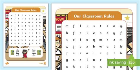 Classroom Rules Word Search Teacher Made