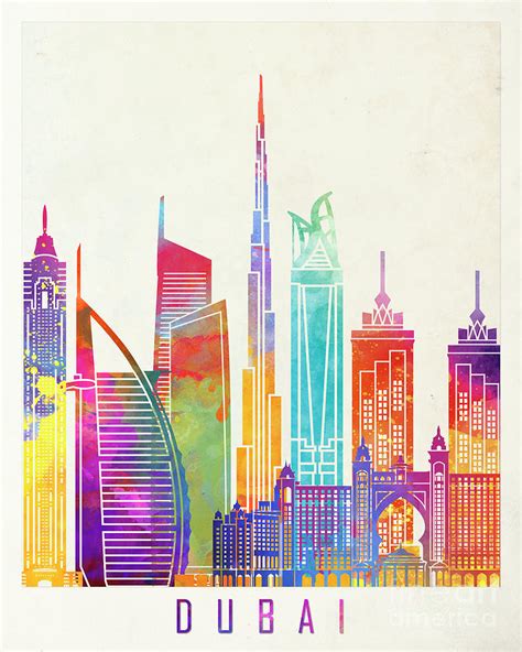 Dubai Landmarks Watercolor Poster Painting By Pablo Romero Fine Art