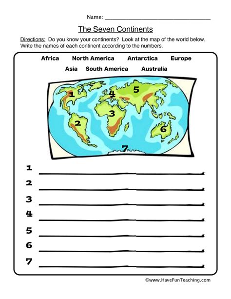 Continents Worksheet The Seven Continents