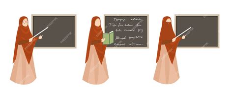 Premium Vector Muslim Female Teacher With Hijab Is Pointing To