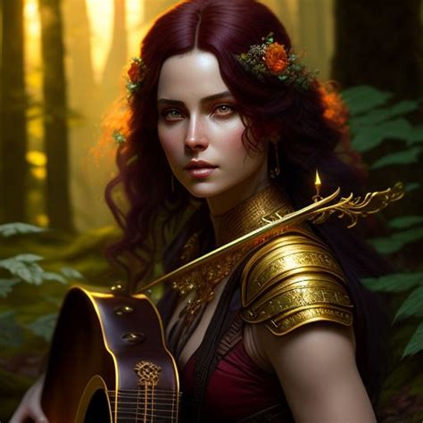 Equal Crab218 Beautiful Human Bard Woman With Yellow Gold Eyes In Dnd And Piercings Dark Red Hair