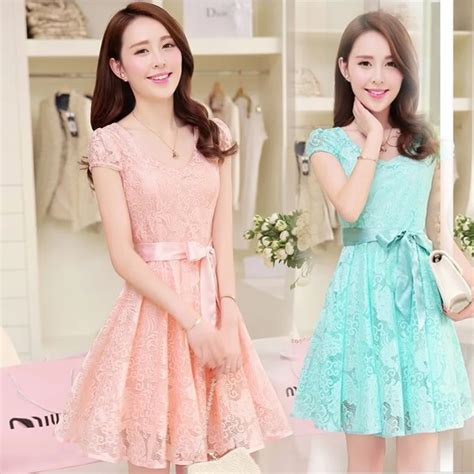 wholesale free shipping canada 2016 summer new korean women slim cute dress long lace chiffon