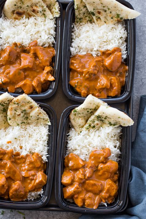 Meal Prep Butter Chicken With Rice And Garlic Naan