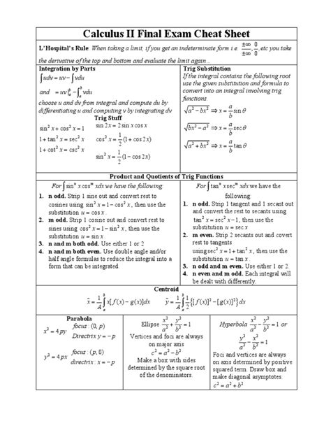 Microsoft Word Calculus 2 Formula Cheat Sheet Pdf Trigonometric
