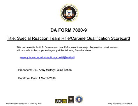 Da Form 7820 9 Special Reaction Team Riflecarbine Qualification