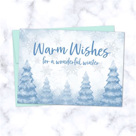 Warm Wishes Holiday Greeting Card With Whimsical Snowy Winter Scene