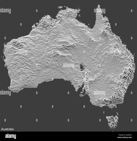 Topographic Negative Relief Map Of Australia With White Contour Lines