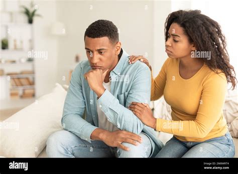 Apologize At Home Sad Young African American Female Calms Offended Guy