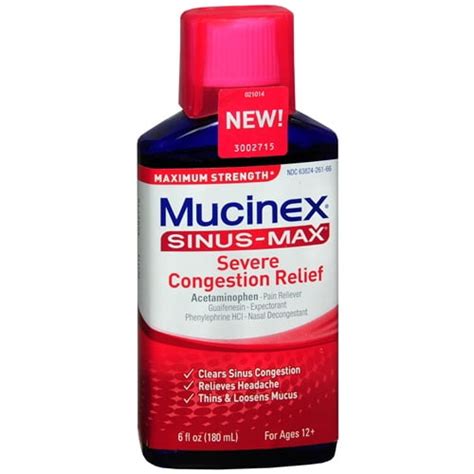 mucinex sinus max maximum strength severe congestion relief liquid 6 oz
