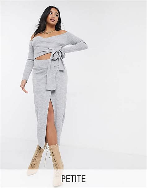 Missguided Petite Knitted Co Ord In Grey Asos