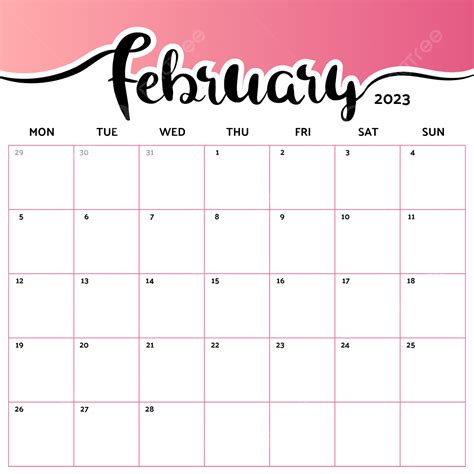 February 2023 Month Calendar Gradient 2023 Month February Png And