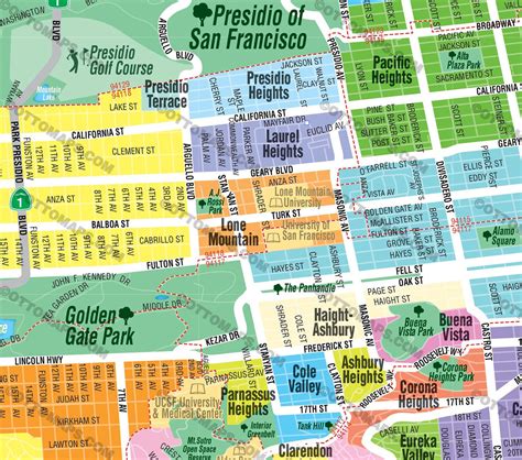 San Francisco Map With Neighborhood Boundaries Otto Maps