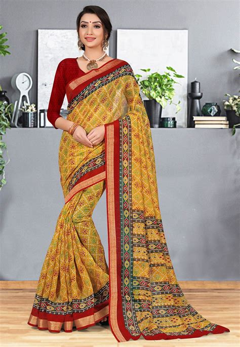 Patola Printed Cotton Silk Saree In Yellow Silk Sarees Online Saree