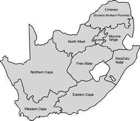 Map Showing The Nine Provinces Of South Africa With The Four Provinces