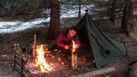 3 Days Solo Winter Survival Camp Swedish Torch Lavvu Tent Steak