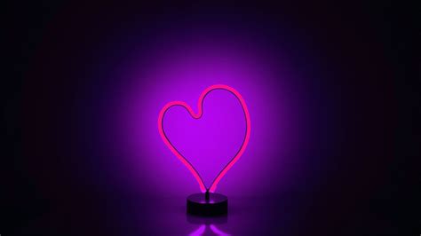 Desktop Wallpaper Love Heart Neon Purple Light Minimal