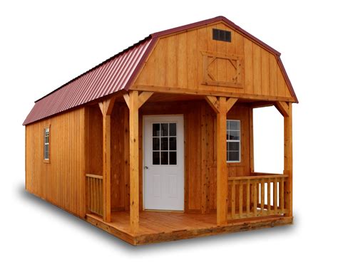Cottage style shed with porch. Deluxe Lofted Barn Cabin | Cumberland Buildings & Sheds