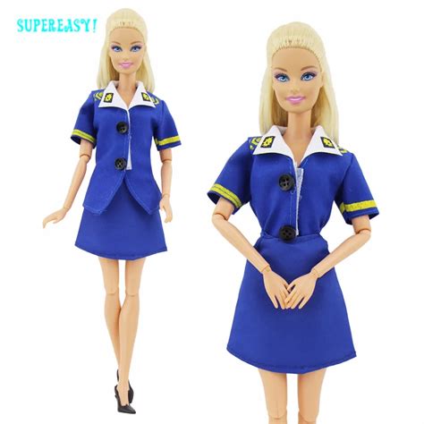 One Set Air Hostess Outfit Stewardess Uniform Dress Fashion Blue Party
