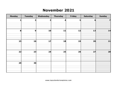 November 2021 Calendar Printable Monthly Template