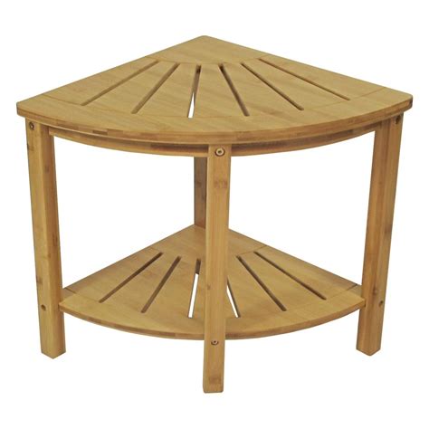 A folding bamboo shower bench can either be attached to the wall or serve as a simple seat folded when not in use. Bamboo Spa Style Corner Shower Seat-5458 - The Home Depot
