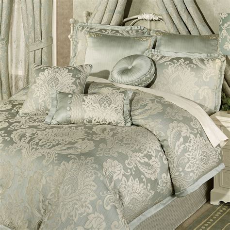 Villa Verde Celadon Puff Jacquard Damask Comforter Bedding Bed Linens