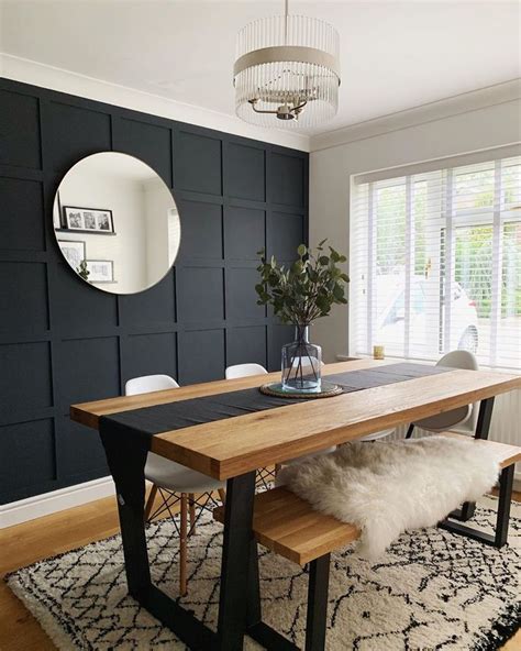 Navy Panelled Feature Wall In Dining Room Dining Room Paneling