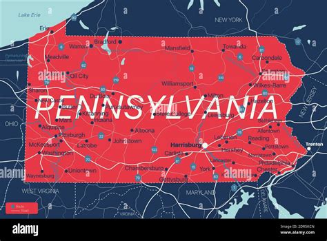 Pennsylvania State Detailed Editable Map With Cities And Towns