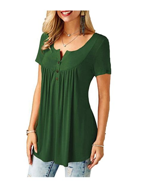 plus size women blouse pleated button ladies summer t shirt loose casual tops