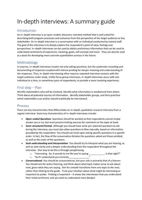 In-depth interviews - Basic guide (2pg) - In-depth interviews: A