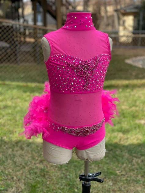 custom jazz musical theater hot pink custom costumes with feathers custom dance costumes