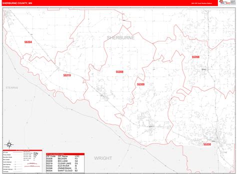 Sherburne County, MN Zip Code Wall Map Red Line Style by MarketMAPS