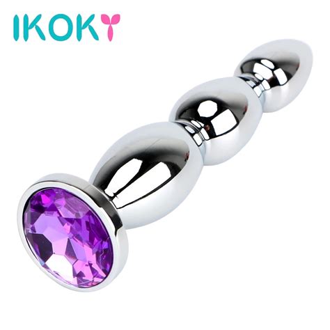 ikoky big size jewel anal plug prostate massage metal anal beads long butt plug sex toys for