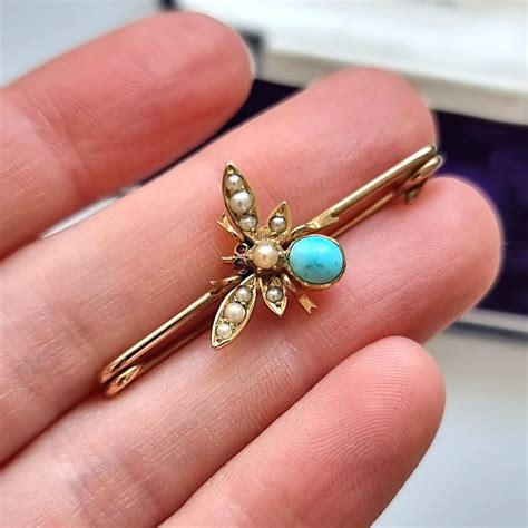 Antique 9ct And 15ct Gold Turquoise Pearl And Ruby Bug Brooch Silverthorne Edwardian Period