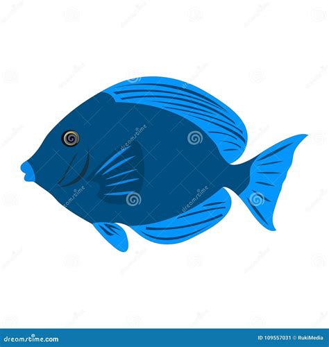 Colorful Atlantic Blue Tang Fish Clip Art Stock Vector Illustration