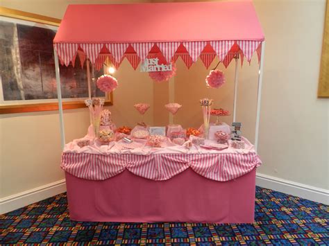 pretty pink candy buffet complete with pom poms and lights available from whiteknightsltd