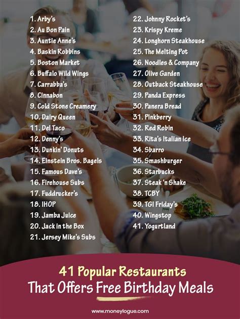 41 Popular Restaurants That Offer Free Birthday Meals Free Birthday Food Free Birthday Stuff