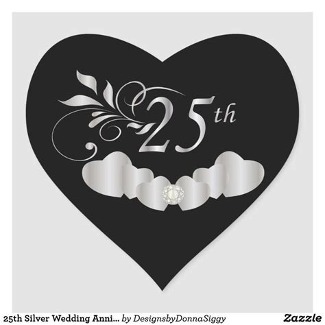 25th Silver Wedding Anniversary Heart Sticker Silver