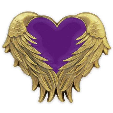Purple Heart With Angel Wings Domestic Violence Awareness Pin
