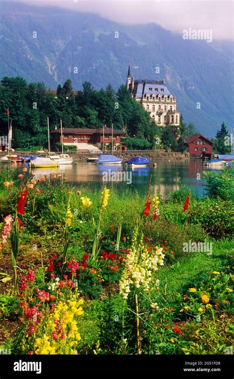 Iseltwald Village And Lake Brienz Bernese Oberland Switzerland Stock