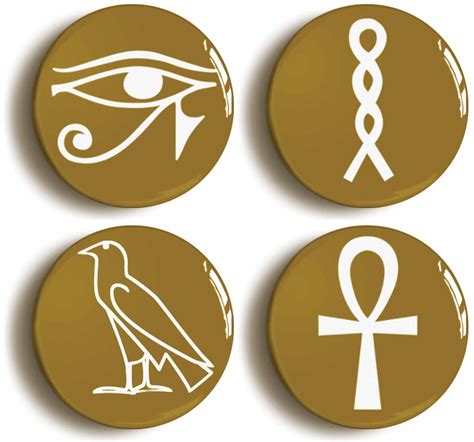 Egyptian Hieroglyph Badge Button Pin Set Size 1inch25mm Diametr