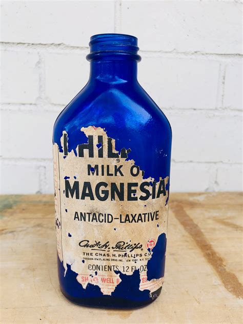 Antique Milk Of Magnesia Bottle Blue With Label Etsy