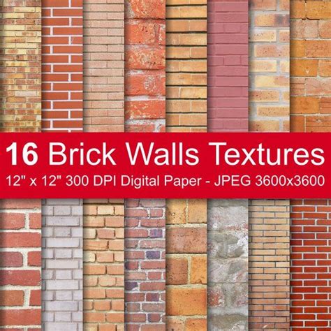 16 Brick Walls Textures Brick Digital Paper Pack Brick Wall Download