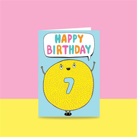 Kids 7th Birthday Card Birthday Donut Seventh Birthday Etsy
