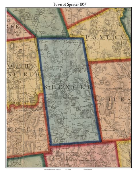 Spencer Massachusetts 1857 Old Town Map Custom Print Worcester Co