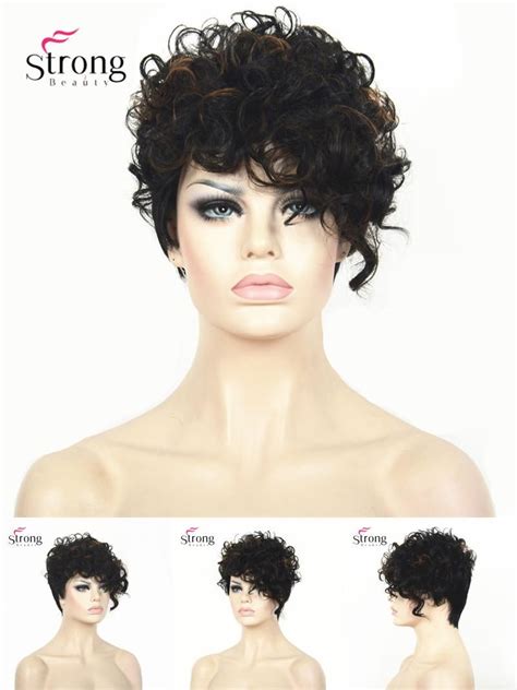 Visit To Buy Short Black Highlighted Curly Top Full Synthetic Wig Women Lady Wigs