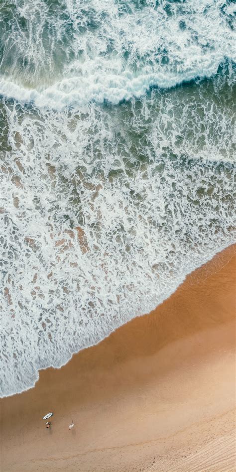 Download 1080x2160 Wallpaper Aerial View Sea Waves Beach Soft Honor