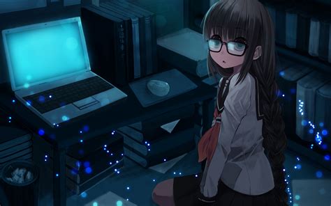 Masaüstü Anime Oda Laptop Kız Oturmak Ekran Görüntüsü