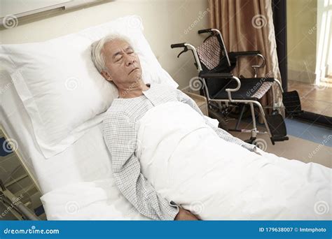 Asian Old Man Lying In Hosptial Bed Eyes Closed Stock Image Image Of Alone Hospital 179638007